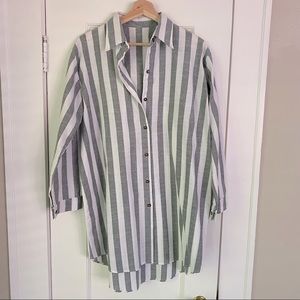 Oversized green and white striped shirt